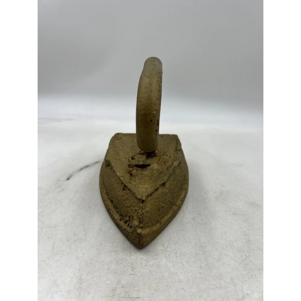 Vintage Cast Iron Sad Iron Gold Painted Doorstop Primitive Antique Decor 6